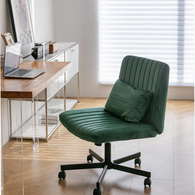 Chaise de bureau en velours vert avec accoudoirs Criss Cross