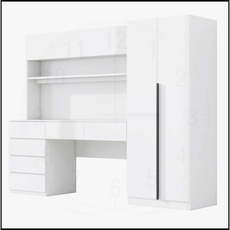 Élégante garde-robe en bois avec tablettes et tiroirs pour l'organisation de la chambre à coucher, Blanc