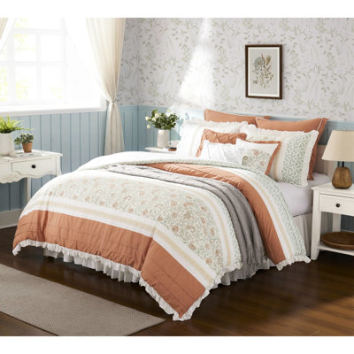Édredon pour très grand lit - 9 pièces, coussins décoratifs corail, idée Shabby Chic