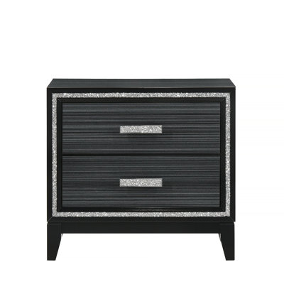 Contemporary Bedroom Nightstand with Two Drawers and Shimmering Trim, Ideal for Modern Bedrooms Seeking a Touch of Glamour and Functionality
