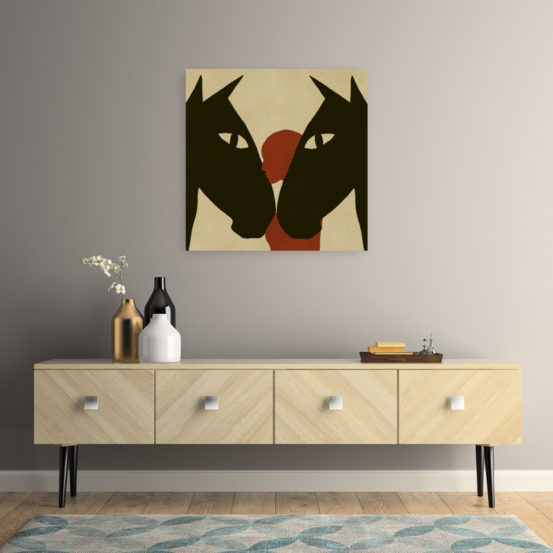 Horse And Human Bond Abstract Minimalist Rustic Horse Wall Art Print by Sharyn Bursic - Wrapped Canvas Print