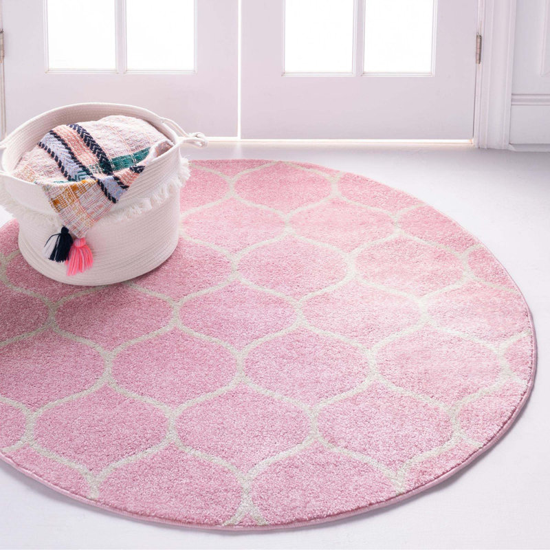 Llanet Geometric Area Rug, Round 3'1", Pink