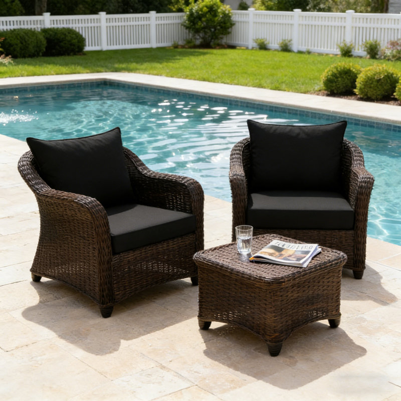 Fade Resistant Outdoor Chair Cushions Set Of 2, Deep Seat Patio Cushions 25.6 X 25.6 With Removable Cover, 28D High Resilience Foam Replacement Outdoor Seat Cushions With For Sofa, Adirondack Chair, Sectional,Black