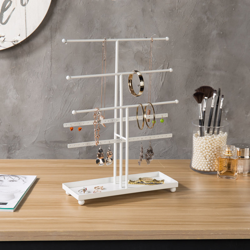 Decorative Tray with Display Bars Jewellery Stand, White