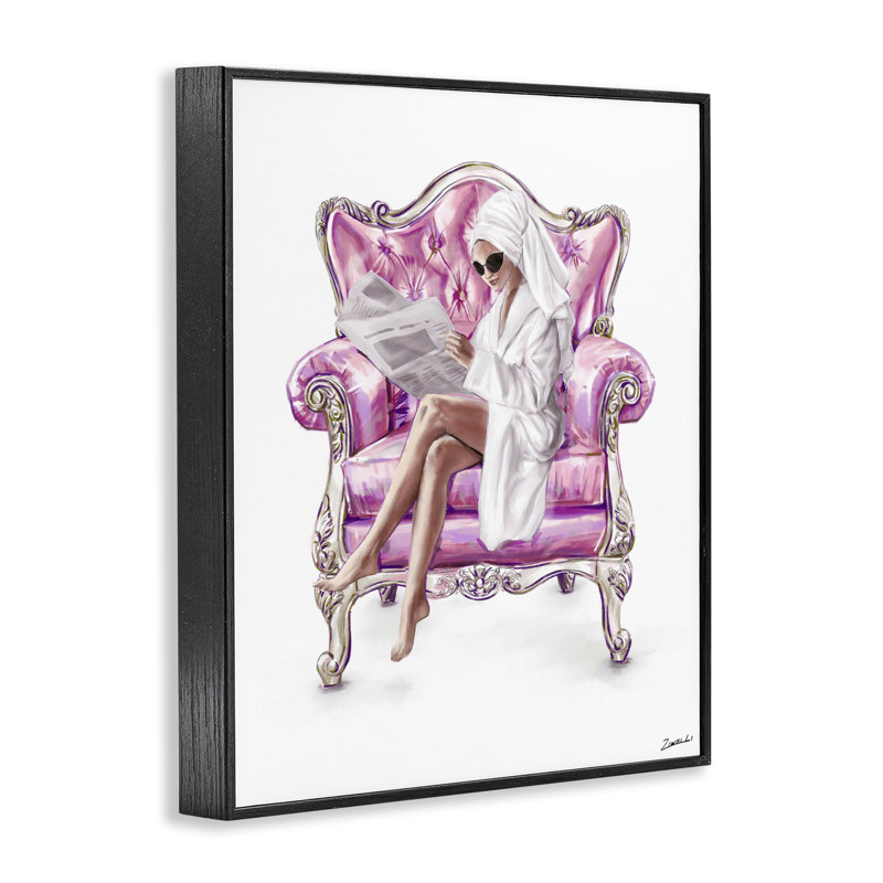 Giclée encadrée par une chaise rose tendance, design par Ziwei Li, Giclée encadrée noir minuit, H 30 po x l 24 po