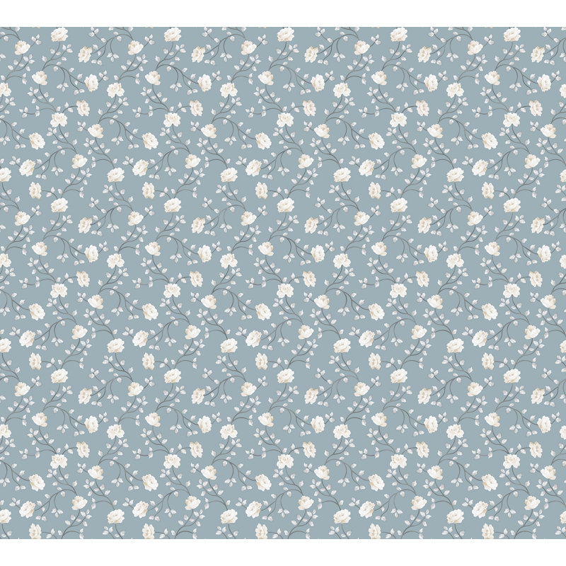 Spring Blossom Petite Floral Vine 33' L x 21" W Wallpaper Roll, Blue