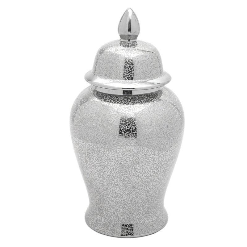 Pot de temple chinois intemporel, Argent argent, 18"