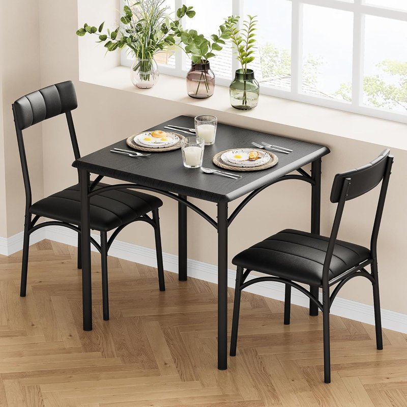 Dining Table Set for 2, Kitchen Table with 2 Upholstered Chairs