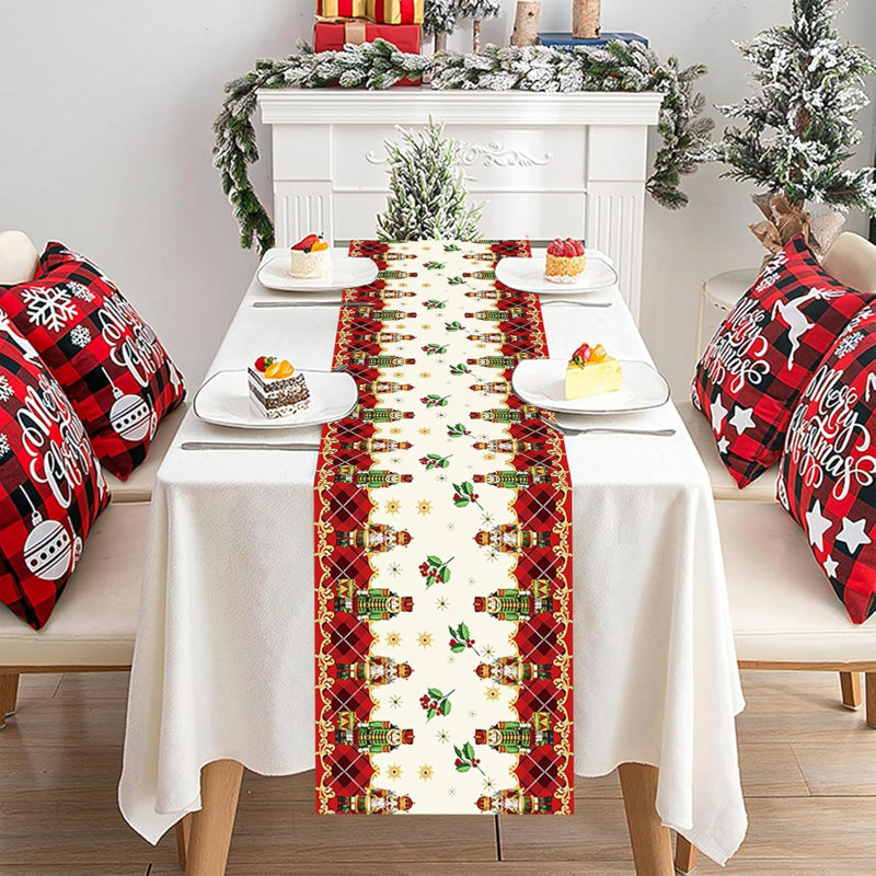 Christmas Table Runner, 13x72 Inch Merry Christmas Nutcracker Soldier Table Decorations Xmas Table Runners, Christmas Table Cloth Cover Line for Indoor Outdoor Winter Holiday Kitchen Dining Home Party