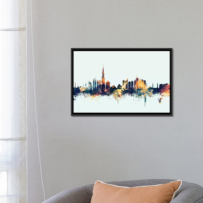 «Dubaï, EAU sur fond bleu» par Michael Tompsett - Impression sur toile tendue sur châssis