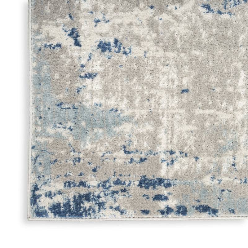 Tapis beige / gris en polyester / polypropylène tissé à la machine Addie, Bleu/gris, Rectangle 6 pi x 9 pi