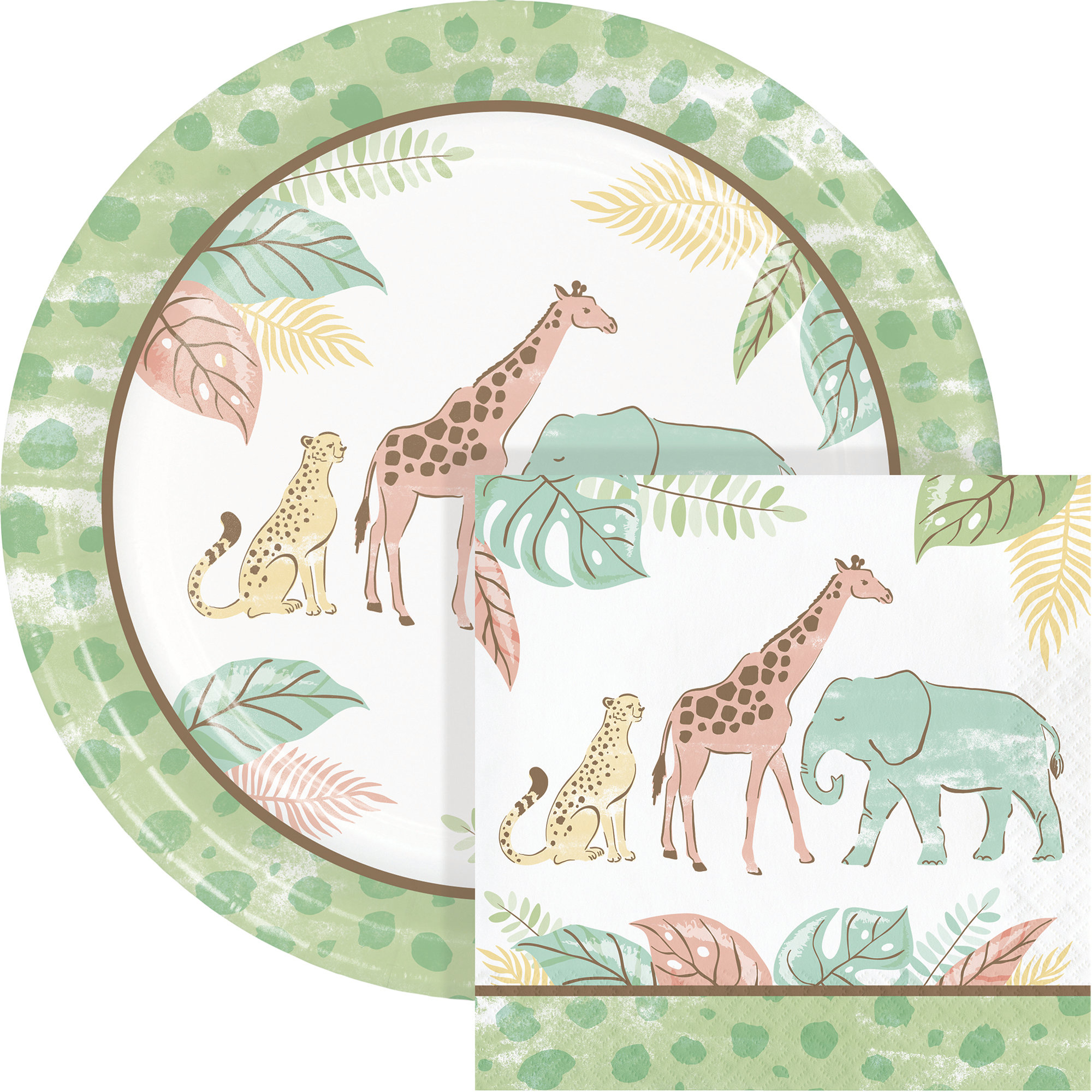 Creative Converting Safari Baby Animal Plates and Napkins Set, Serves