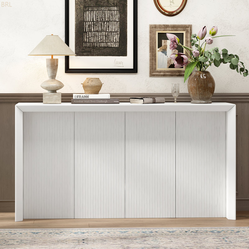 Table d'entrée simple en placage de bois d'acacia avec motif ondulé, Beige
