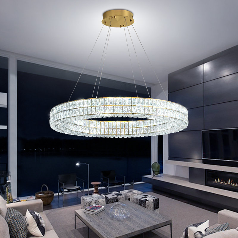 Raimes 32In Gold Ring Chandelier Modern Led Crystal Chandelier for Living Room