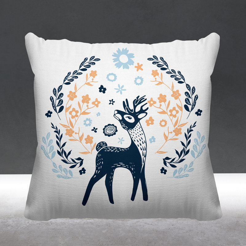 Feld Throw Pillow, 17H" x 17W", Peach/Navy Blue