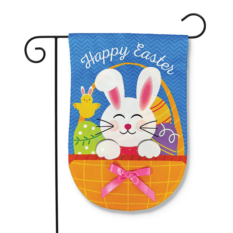 Drapeau de jardin Basket Bunny, Bleu/blanc/rose