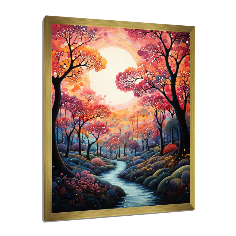 Louk River Whimsical Thorugh Forest Landscape II - Print on Canvas, Encadrement doré, H 32 po x l 24 po