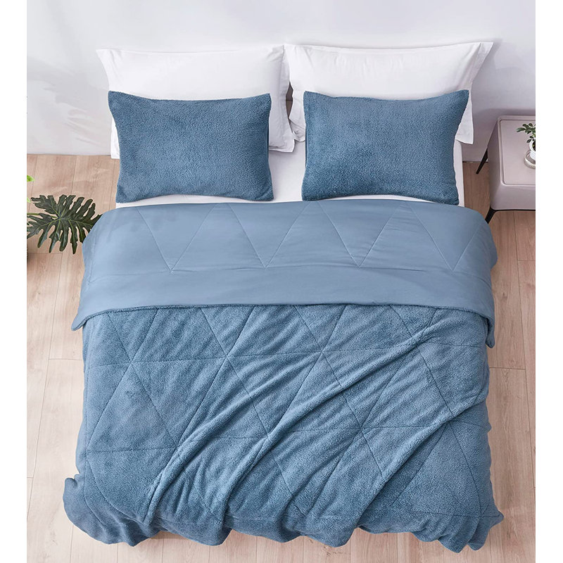 Zane Sherpa Reversible Microfiber Comforter Set, Blue, Full Comforter + 2 Standard Shams