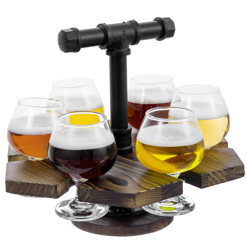 Metal / Solid Wood Tabletop Wine Glass Rack  in Brown