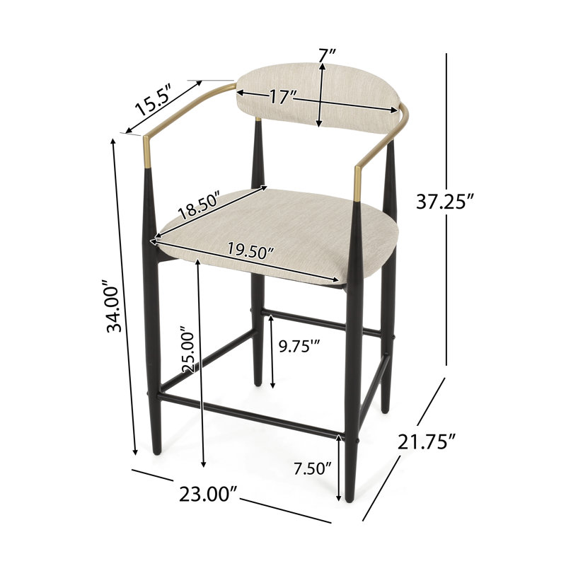 Amen Upholstered Bar Stools, Beige Fabric/Black Base, Counter Stool (25." Seat Height)