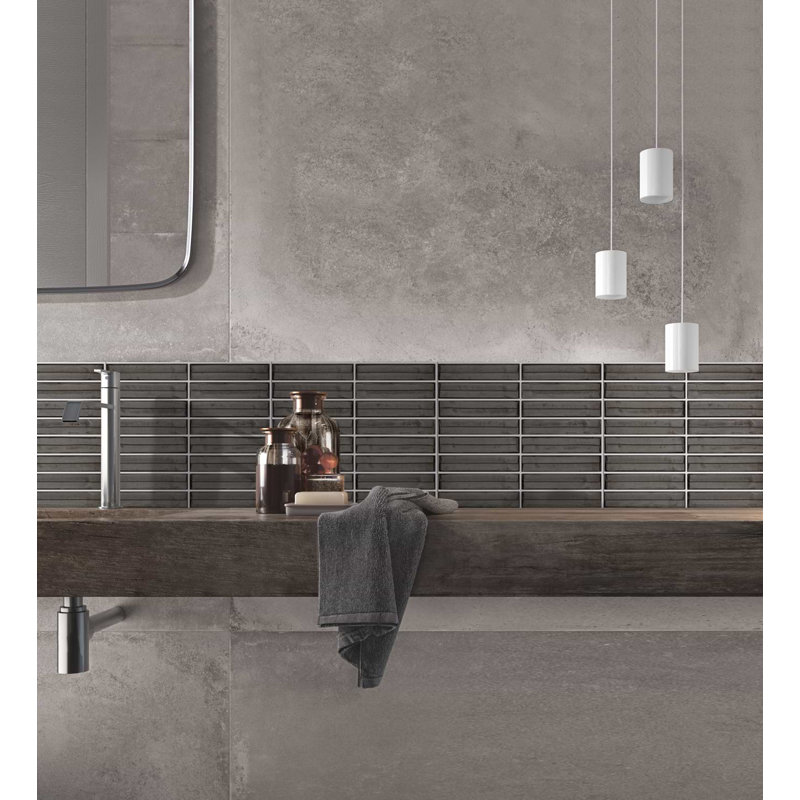 Maya Stacked 12x12 Polished Glass Mosaic Tile, Stacked Twilight