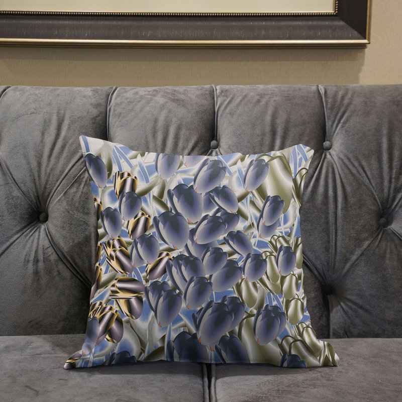 Housse et insert de coussin décoratif en polyester, 18 po x 18 po, Argent / Bleu
