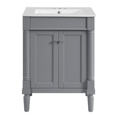 24'' Bathroom Vanity With Top Sink, 2-Tier Modern Bathroom Storage Cabinet, Single Sink Bathroom Vanity, Large Storage Shelves