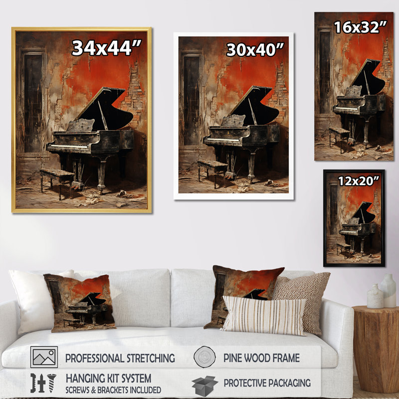 Vintage Piano Timeless Tunes Black Framed Canvas Print