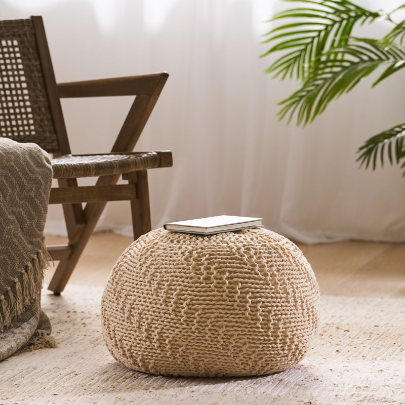 Pouf rond 19,75 po Moreland, Coton beige