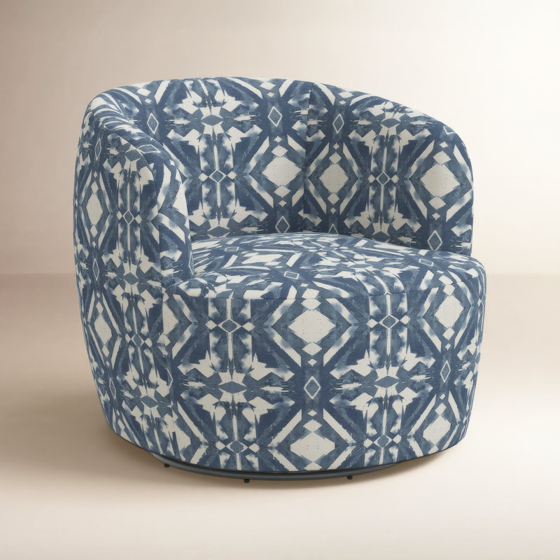Maya Swivel Chair In Boucle, Asha Blue Ikat