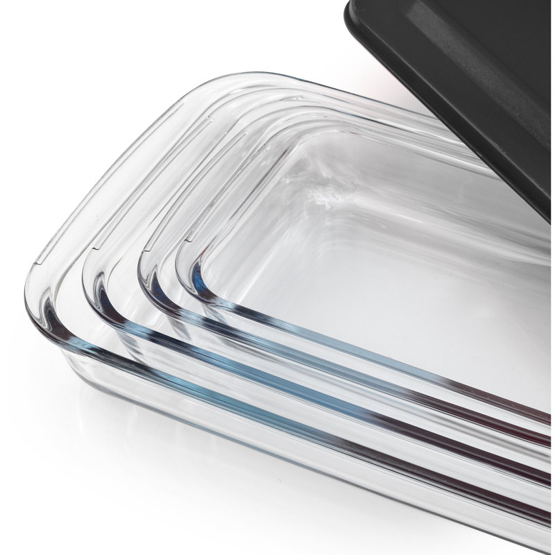 JoyJolt 8-Piece Glass Oven-to-Table Baking Dish with Lids, Black