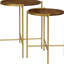 Table gigogne ronde en bois brun et doré 2 pièces Genevieve (seulement avec table basse)