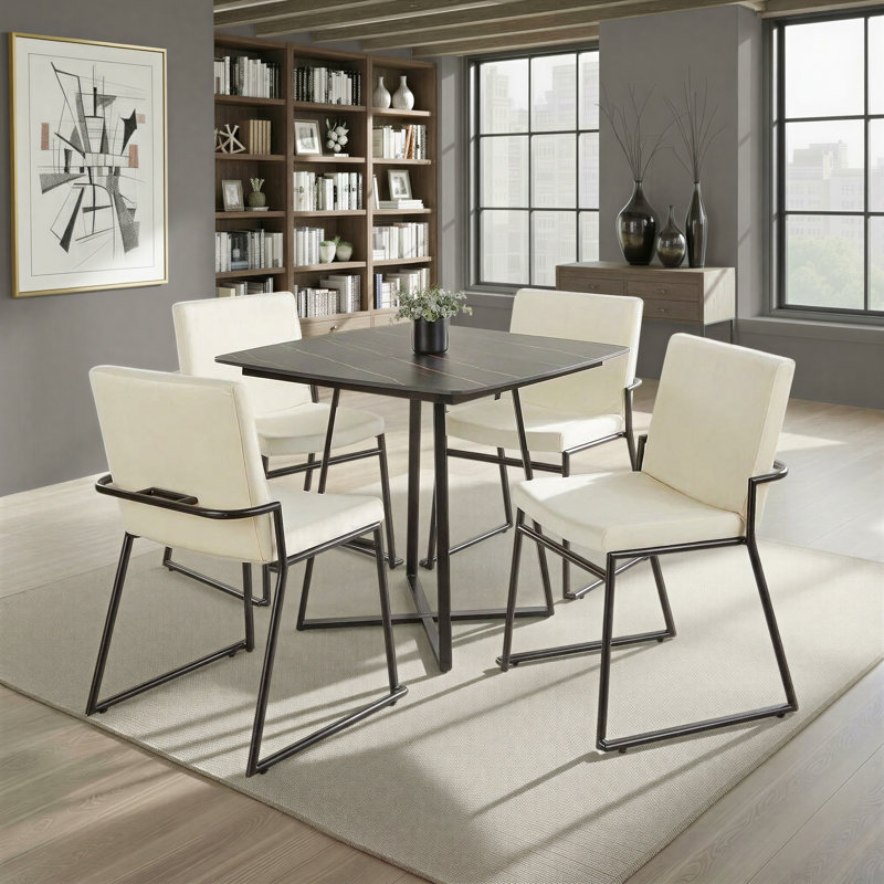 Gradin Stackable Side Chairs, Black, Velvet Cream