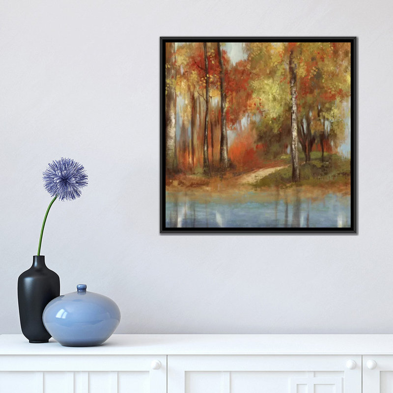 «Indian Summer» par Allison Pearce - reproduction imprimée, H 18 po x l 18 po x P 1,5 po, Toile avec cadre noir, Pas de tapis
