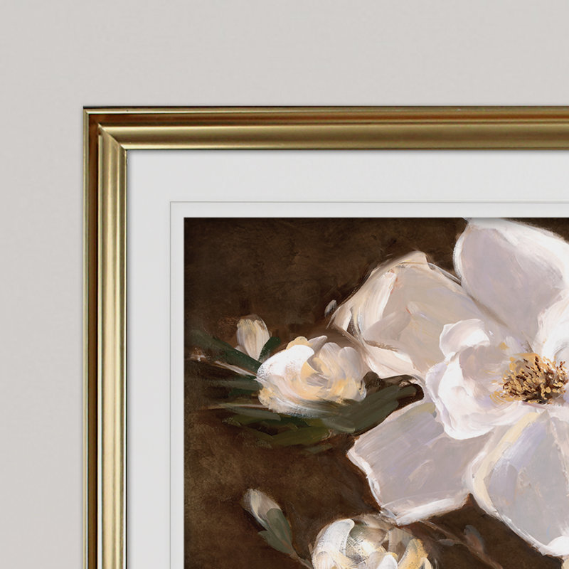 Fleurs blanches chocolat II - reproduction de cadre photo, Or, H 20 po x l 24 po x P 1,5 po