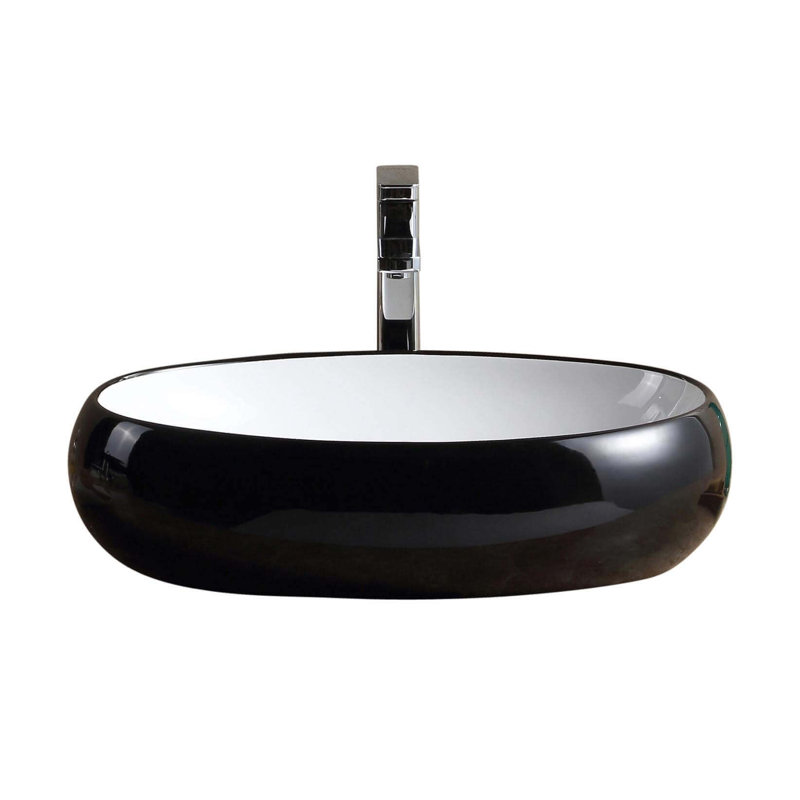 Modern Vitreous China Oval Vessel Bathroom Sink