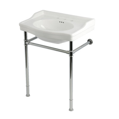 Lavabo console Kingston en céramique victorienne 30 pouces avec pieds en acier inoxydable (8 pouces, 3 trous)