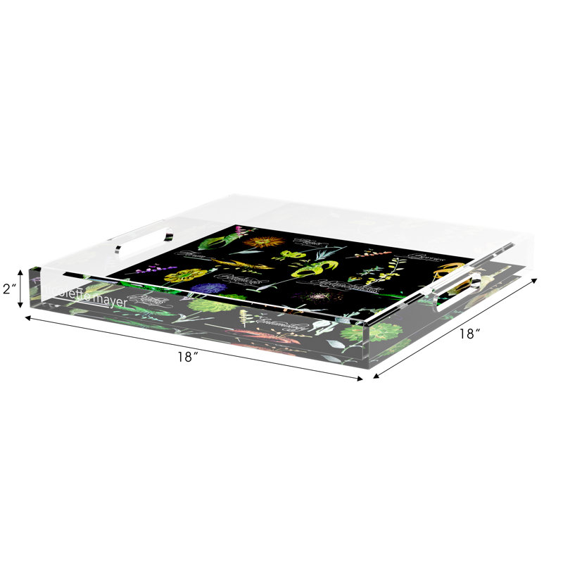 Botanicals Xray Acrylic Square Decorative Tray, Green, 18"W x 18"D x 2"H