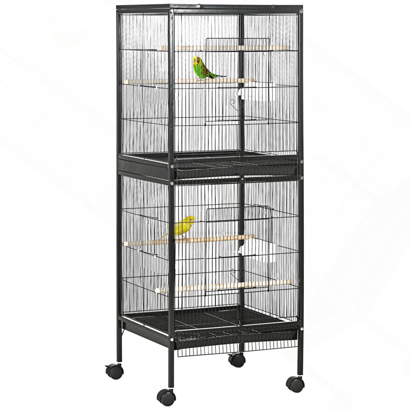 Grande cage à oiseaux avec 1,7 pi Largeur pour envergure, volière d'oiseaux d'intérieur avec conception à portes multiples, convient pour un canari, pinson, conure, 55 po, noir