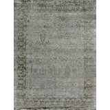 Antique'd Silk Oriental Area Rug in Green