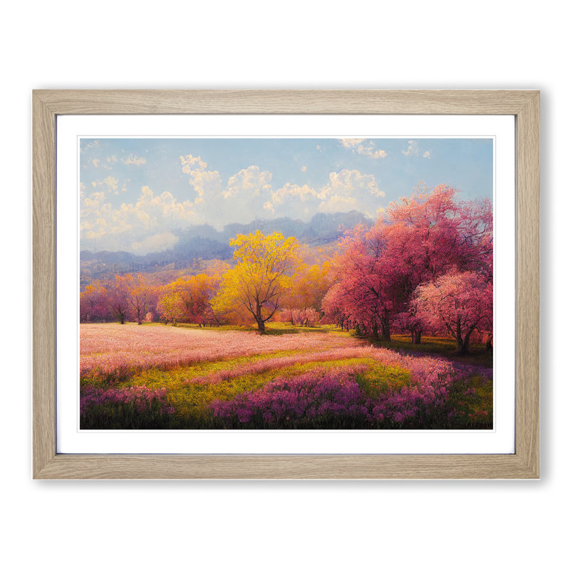 Spring Meadow Landscape - Framed Print, 25cm H x 34cm W x 2cm D, Oak
