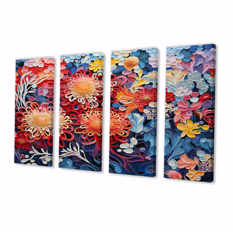 Gearldine - Dahlia, art mural 4 pièces, H 32 po x l 64 po