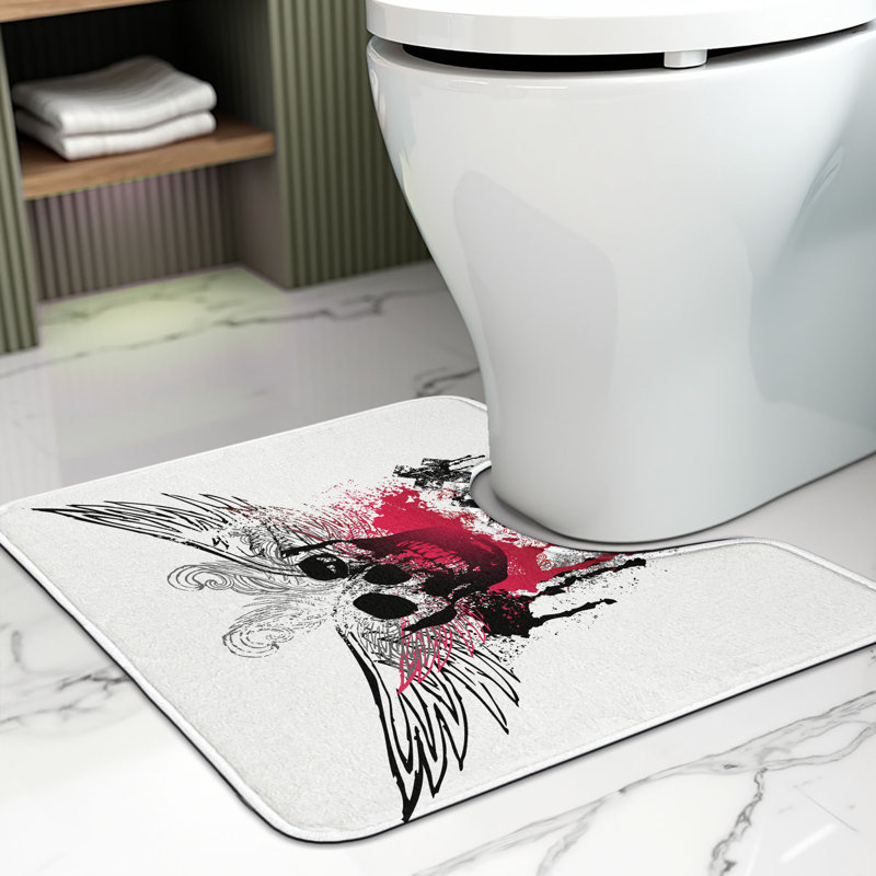 Tapis de salle de bain en forme de U Skull 20 po noir rose blanc