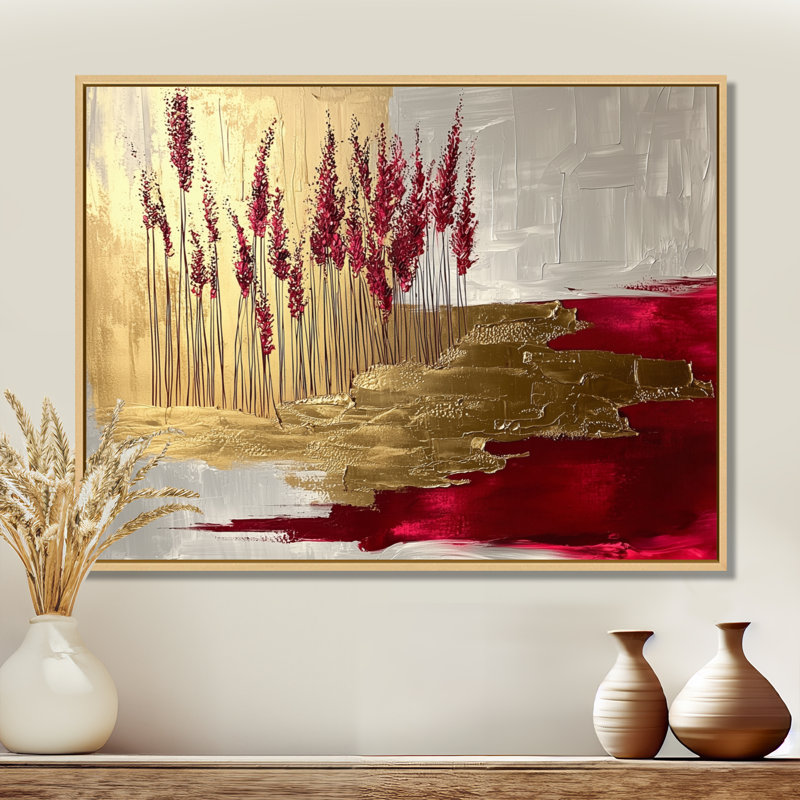Fleurs sauvages et lavandes «Pure Golden Horizons I» - décoration murale fleurs sauvages, H 12 po x l 20 po, Cadre flottant