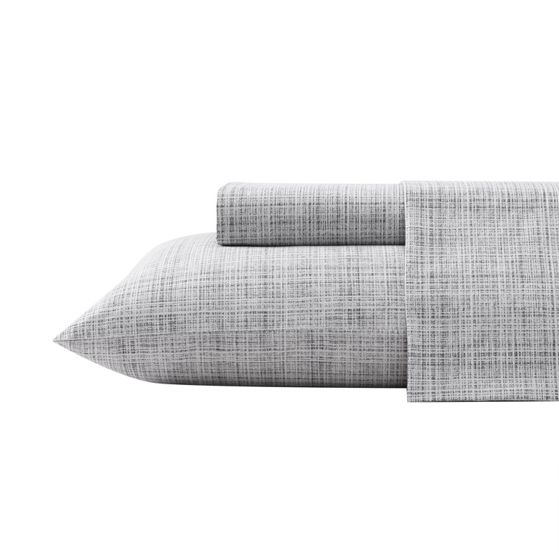 Tommy Bahama Printed Percale Cotton Sheet Set, Queen Sheet Set with 2 Pillowcases, Gray Geometric
