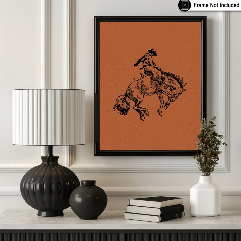 Cowboy brun chevauchant un cheval sauvage, Unframed, Poster, 08"H x 10"W