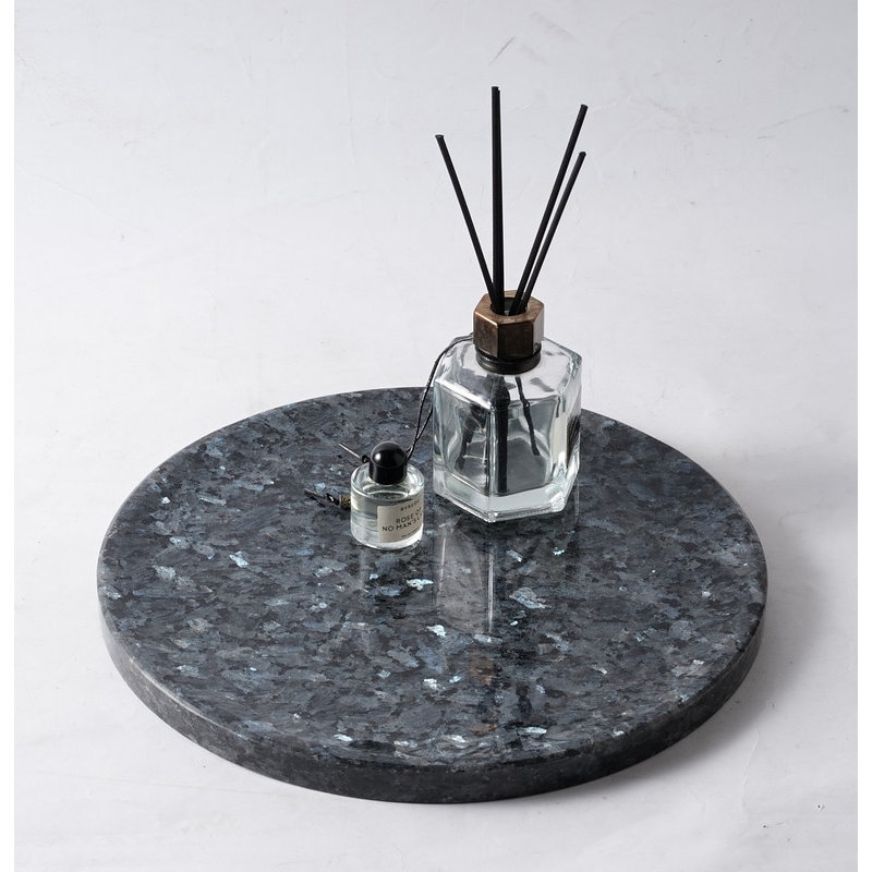 Guein Round Natural Marble Lazy Susan Tray,Blue Pearl