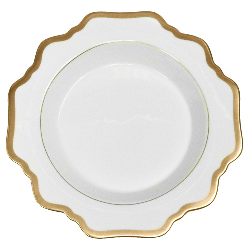 Annas Palette Porcelain Serving Bowl, Antique White/Gold