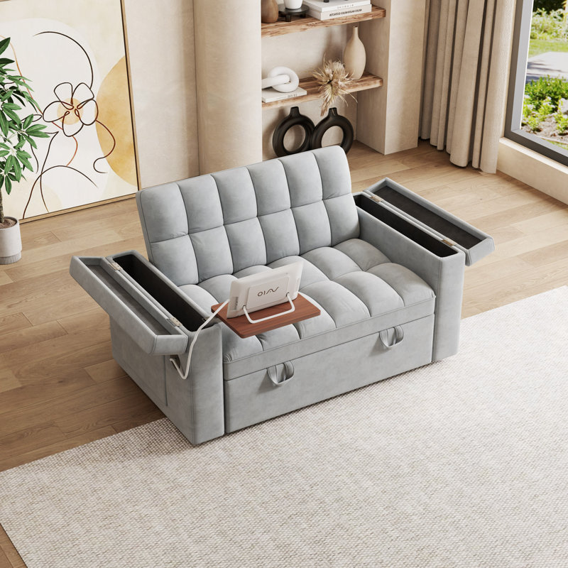 Canapé-lit de bureau d'ordinateur pliable 65 po 3-en-1 de 65 po, canapé double en velours, canapé-lit avec dossier réglable, sac de rangement et coussin, bureau d'ordinateur portable de salon caché, avec port USB