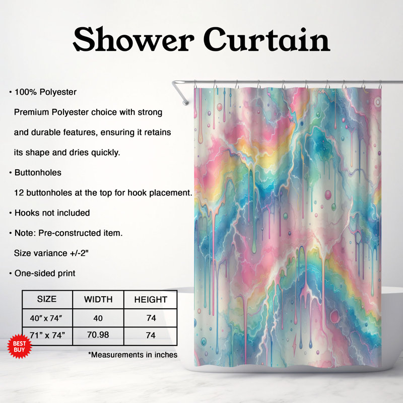Rideau de douche standard 1 pièce Pastel, H 74 po x l 71 po